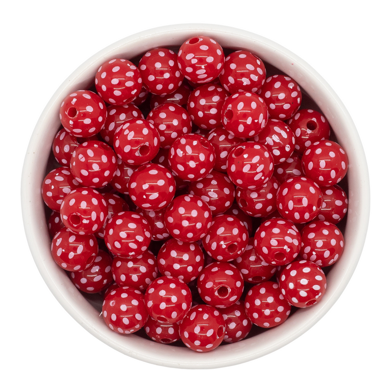 Red w/White Polka Dot Beads 12mm