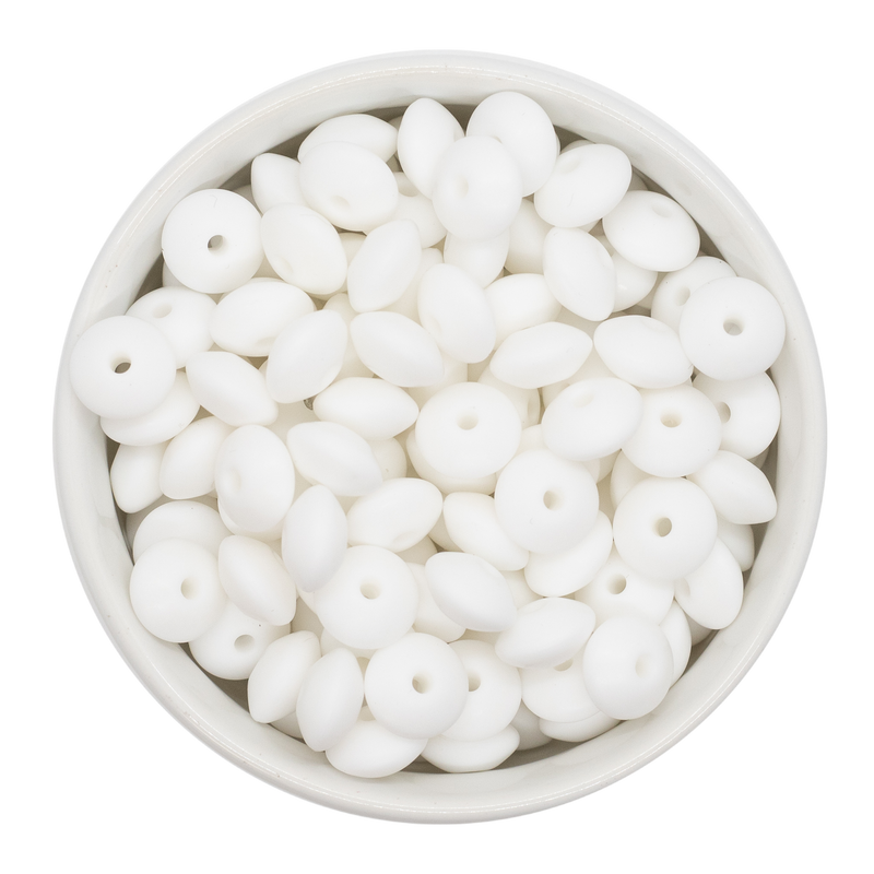 Pure White Silicone Lentil Beads 7x12mm (Package of 20)