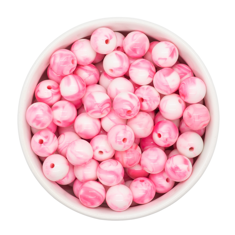 Neon Pink and White Marble Beads 12mm (Package of 20)