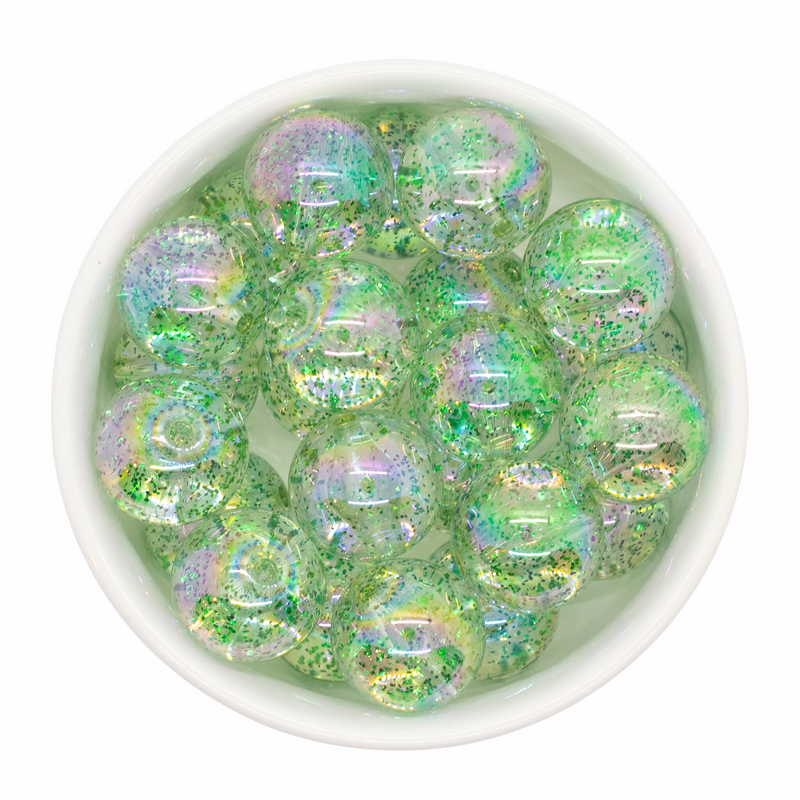 Green Glitter in Clear Beads 20mm (Package of 10)