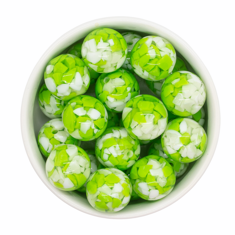 Lime Green and White Resin Confetti Beads 20mm (Package of 10)