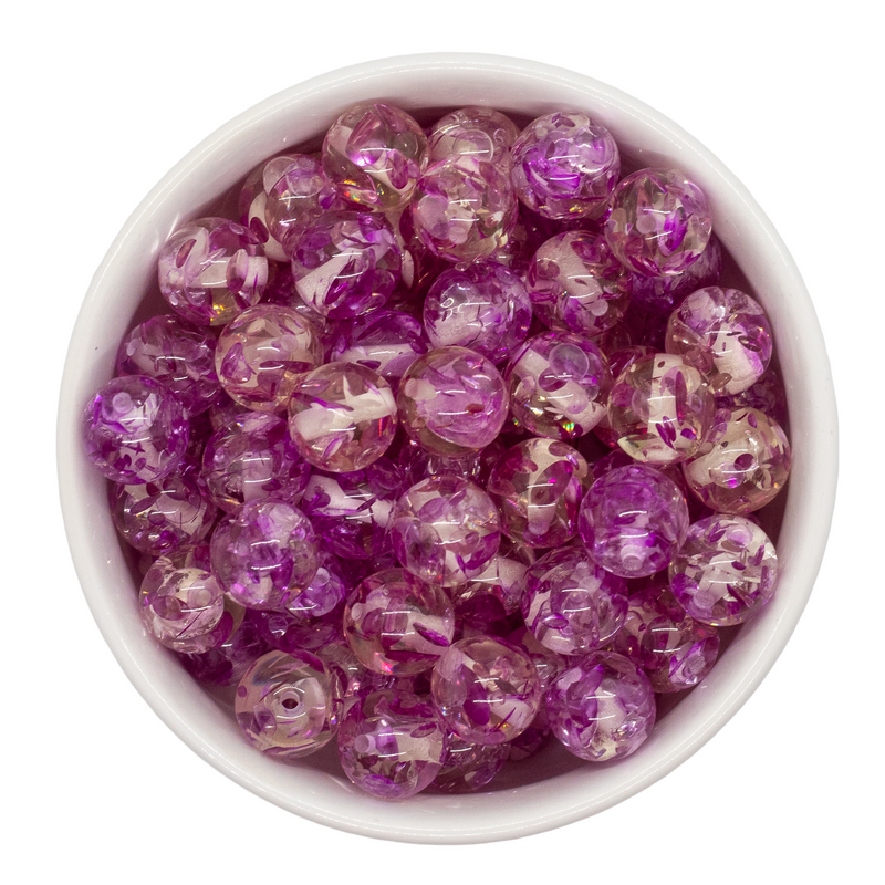 Deep Neon Purple Translucent Color Swirl Beads 12mm