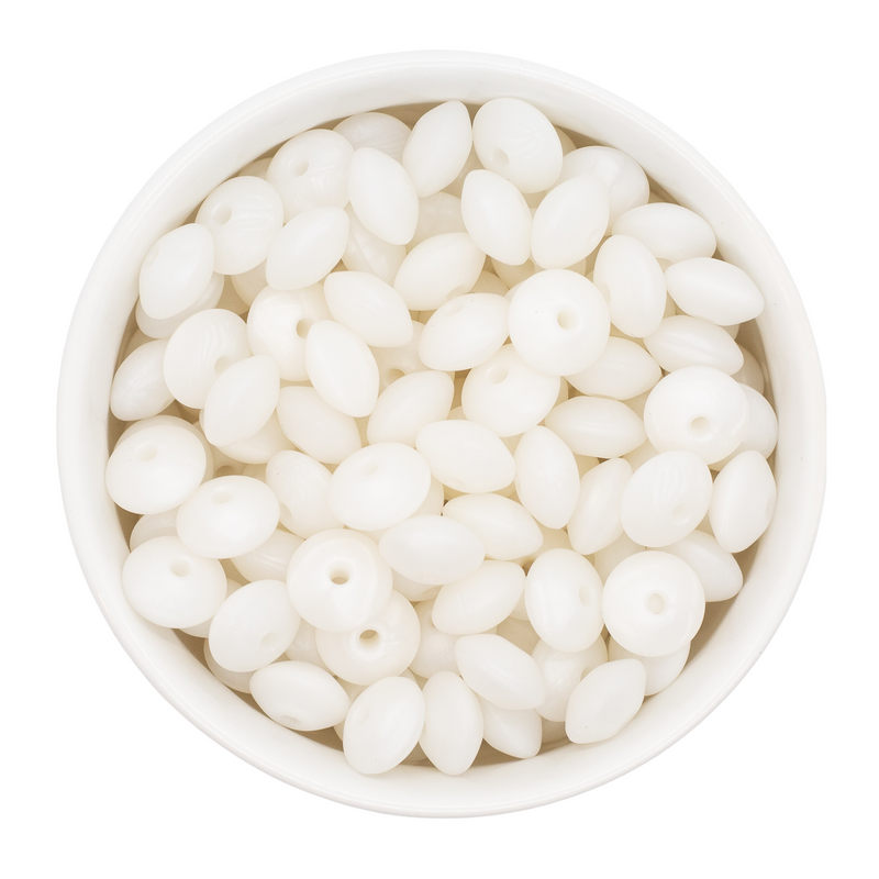 Off White Pearlized Silicone Lentil Beads 7x12mm