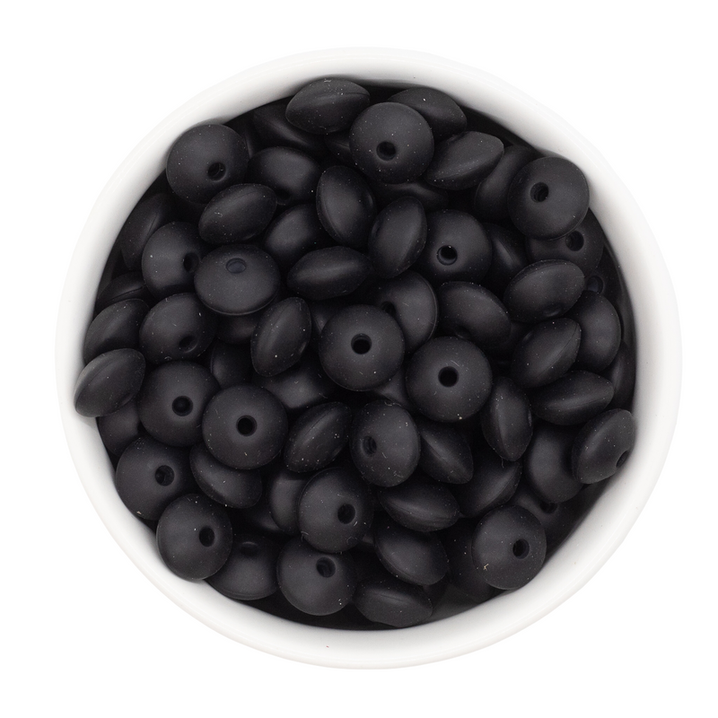 Black Silicone Lentil Beads 7x12mm