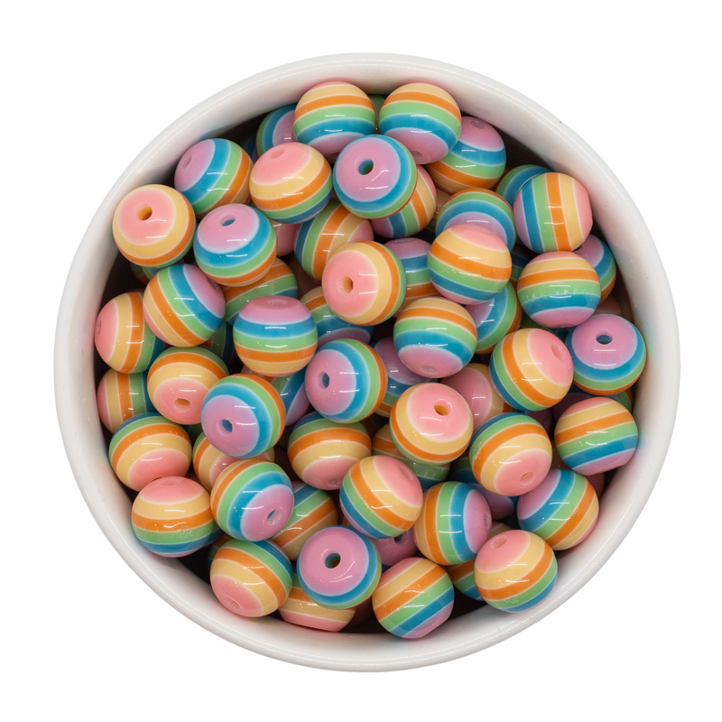 Pastel Rainbow Stripe Beads 12mm