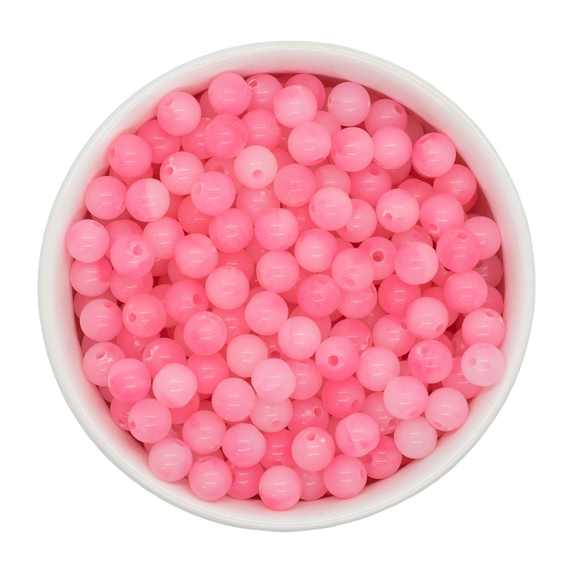 Neon Light Pink Jelly Marble Beads 8mm
