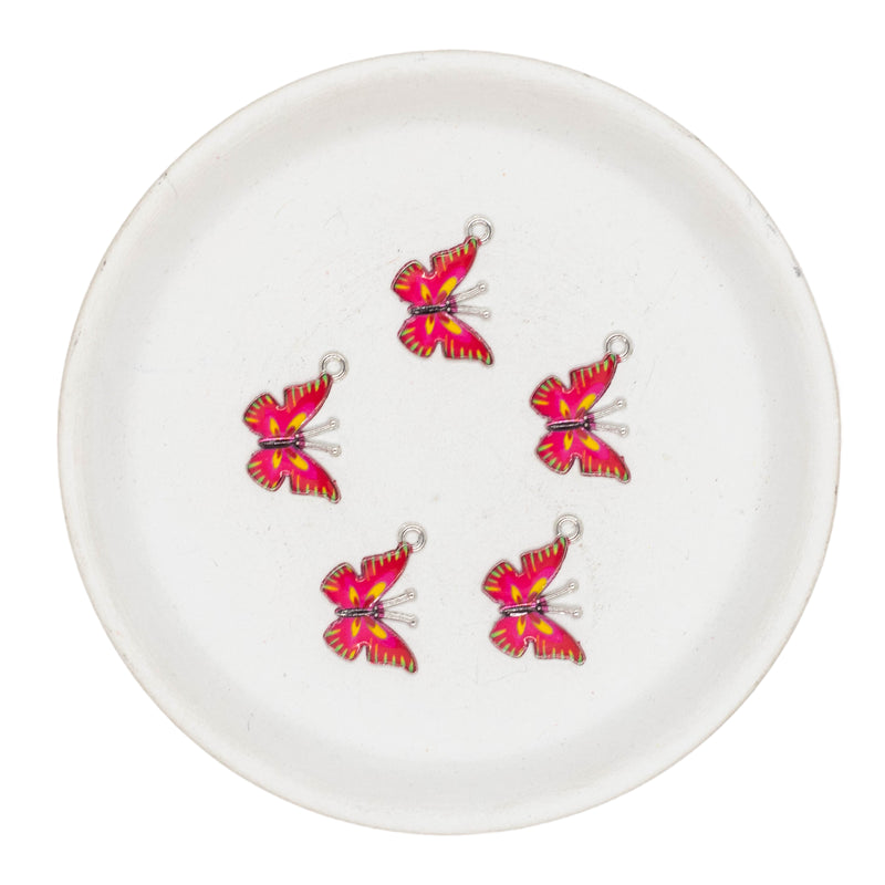 Hot Pink Multicolor Butterfly Charm 18x13mm