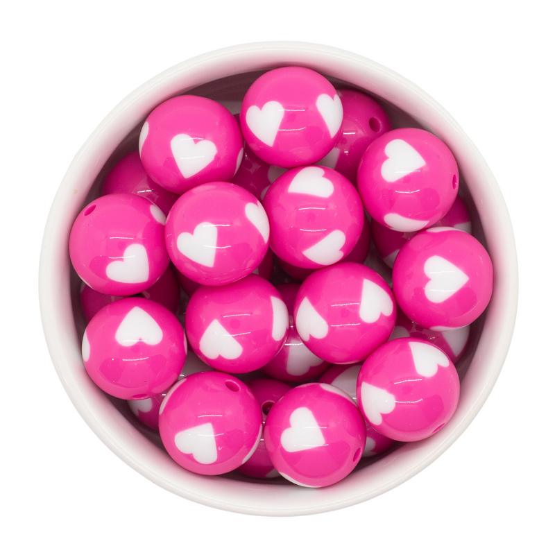 Hot Pink & White Heart Beads 20mm