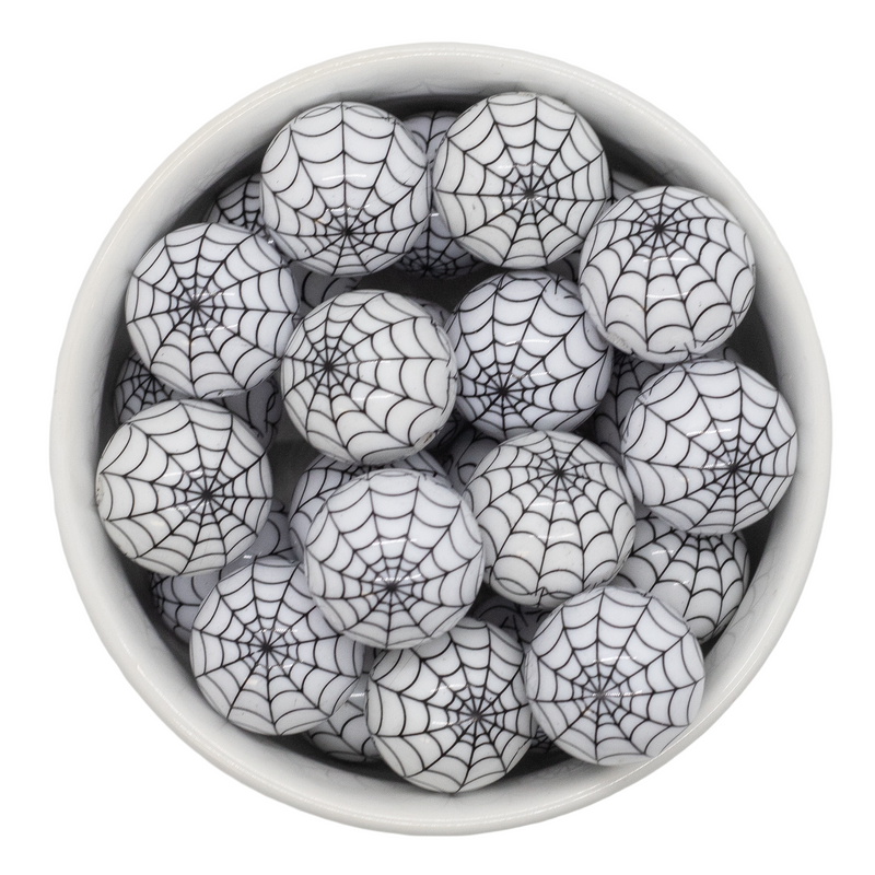 White w/Black Spiderweb Printed Beads 20mm