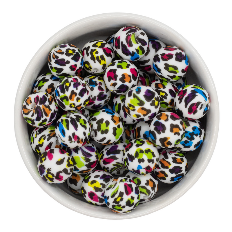Bright Leopard Printed Silicone Beads 15mm