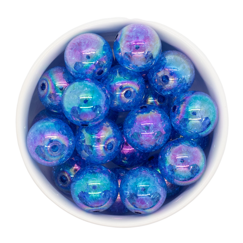 Royal Blue Iridescent Crackle Beads 20mm