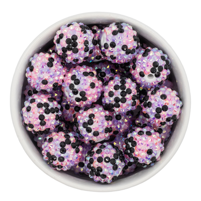 Light Pink, Lilac and Black Confetti Rhinestone Beads 20mm
