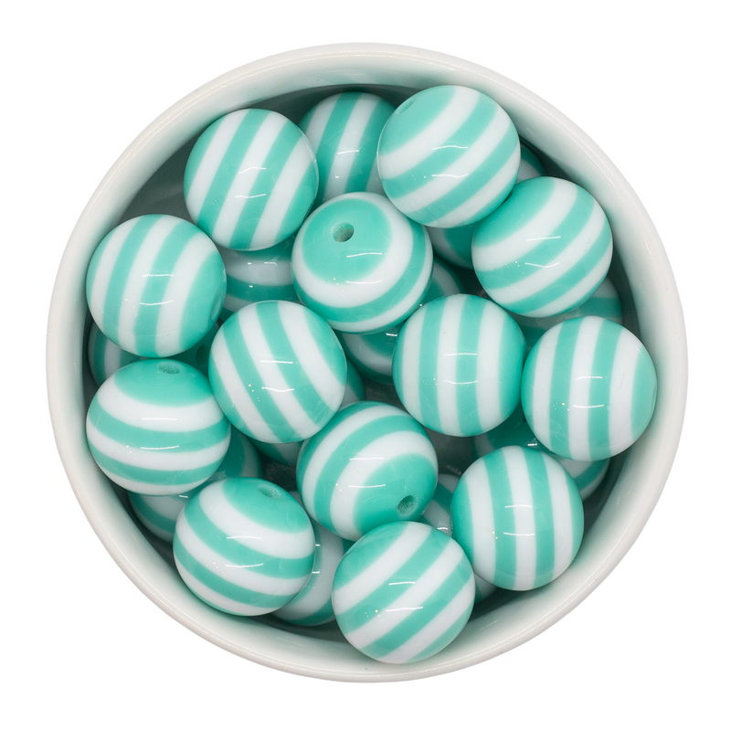 Fresh Mint and White Stripe Beads 20mm (Package of 10)