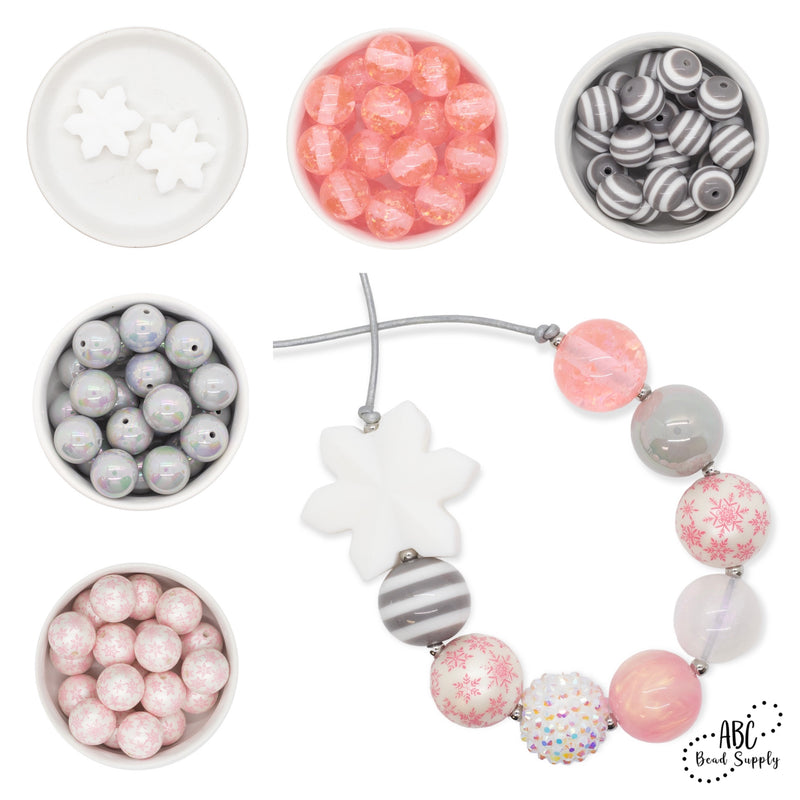Light Pink Snowflake Printed Beads 20mm