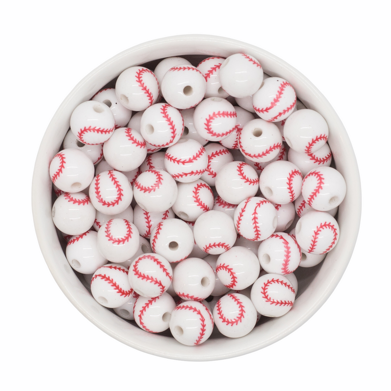 Baseball Printed Beads 12mm