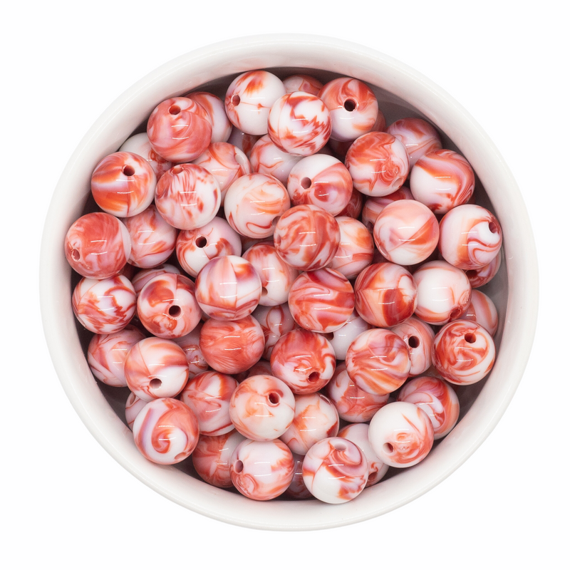 Red and White Marble Beads 12mm (Package of 20)