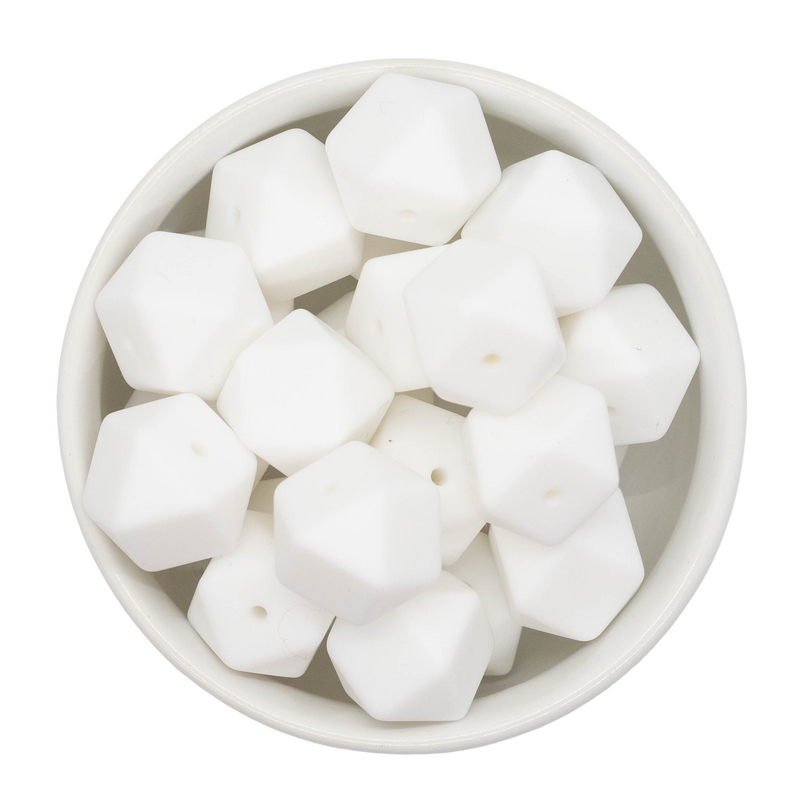 Pure White Hexagon Silicone Beads 17mm