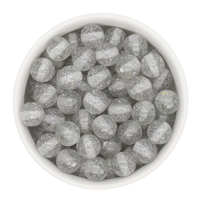 Silver Glitter Beads 12mm