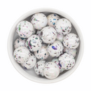 White w/Black Splatter Iridescent Beads 20mm (Package of 10)