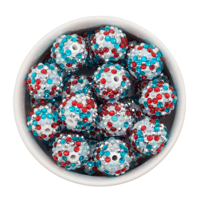 Red, Turquoise & White Confetti Rhinestone Beads 20mm
