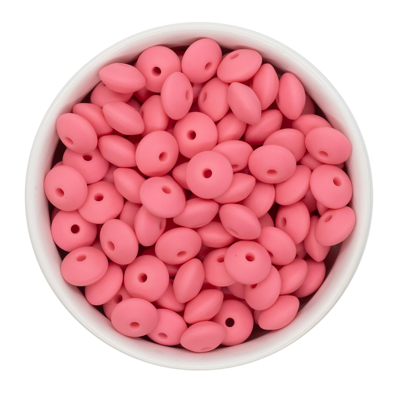 Coral Pink Silicone Lentil Beads 7x12mm
