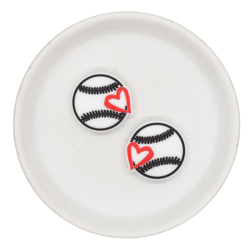 Love Baseball Silicone Focal Bead 28mm (Package of 2)