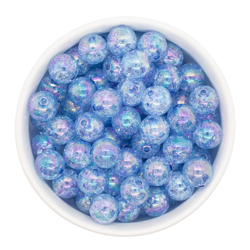 Sky Blue Iridescent Crackle Beads 12mm