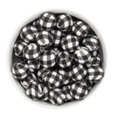 Black and White Plaid Silicone Beads 15mm (Package of 10)