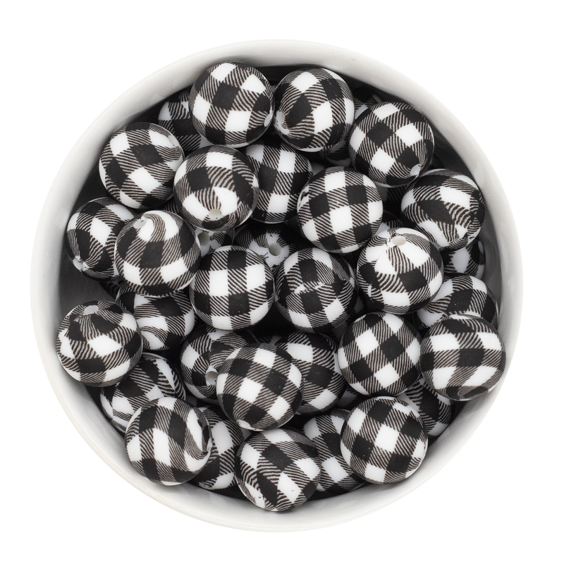 Black and White Plaid Silicone Beads 15mm (Package of 10)
