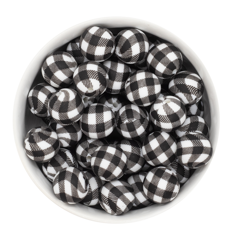 Black and White Plaid Silicone Beads 15mm