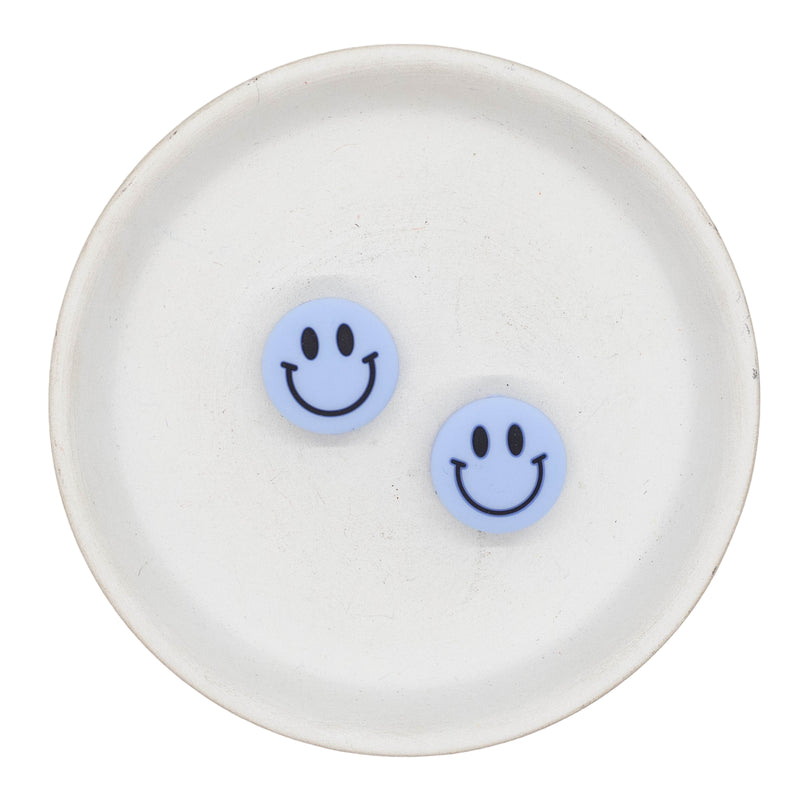 Light Blue Smiley Face Silicone Focal Bead 20mm (Package of 2)