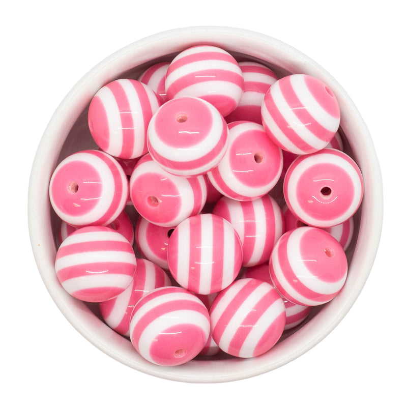 Bubblegum Pink and White Stripe Beads 20mm