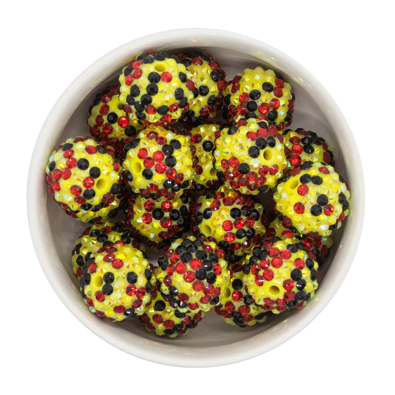 Black, Yellow and Red Confetti Rhinestone Beads 20mm