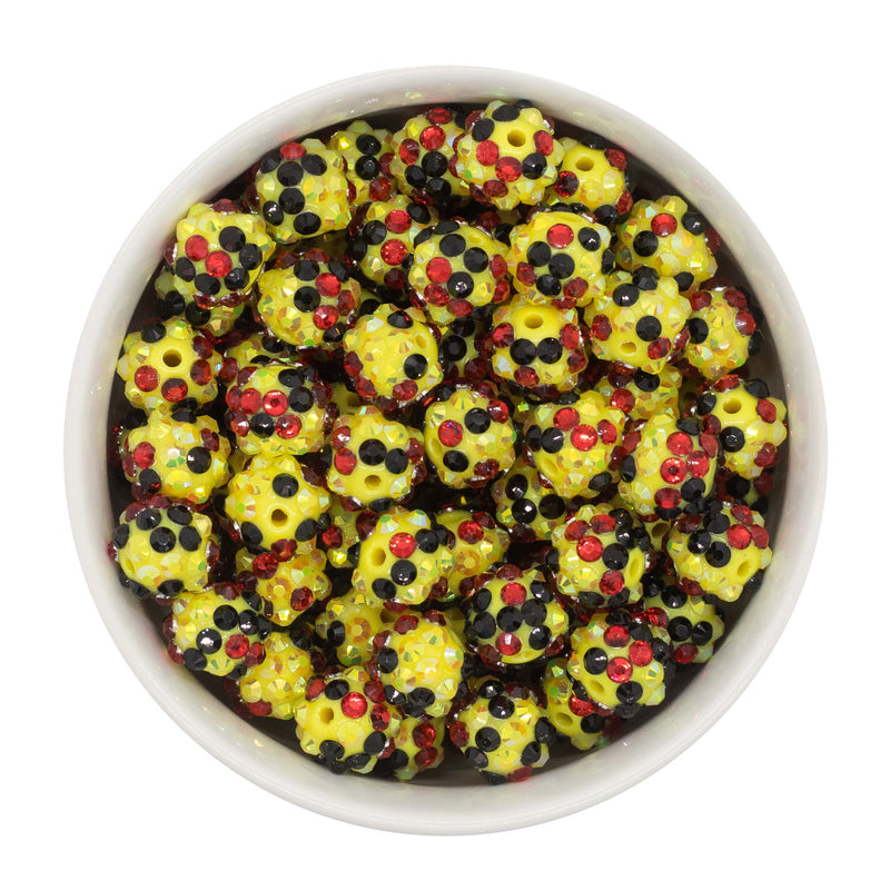 Black, Yellow and Red Confetti Rhinestone Beads 12mm