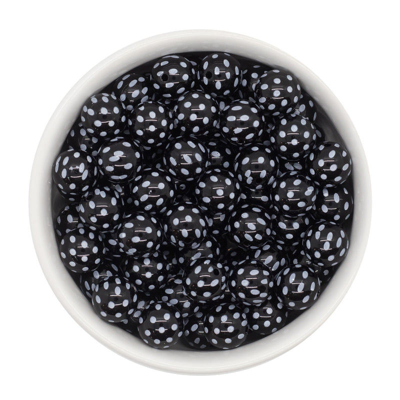 Black w/White Polka Dot Beads 12mm (Package of 20)